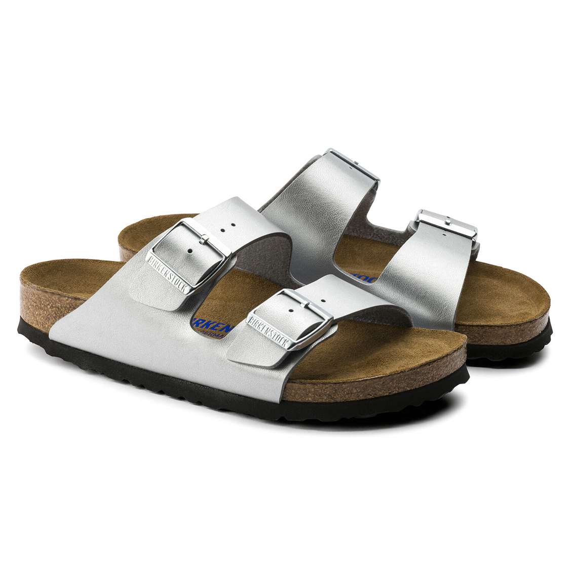 Silver Birkenstock Arizona Soft Footbed Birko-Flor Women's Two Strap Sandals | e2w1Jpcxafv