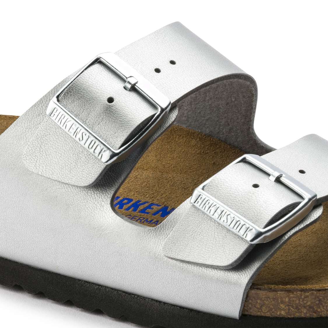 Silver Birkenstock Arizona Soft Footbed Birko-Flor Women's Two Strap Sandals | e2w1Jpcxafv