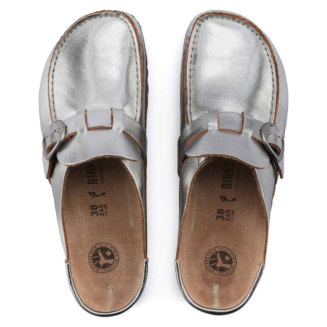 Silver Birkenstock Buckley Leather Women's Clogs | YAe4Ra46xWZ