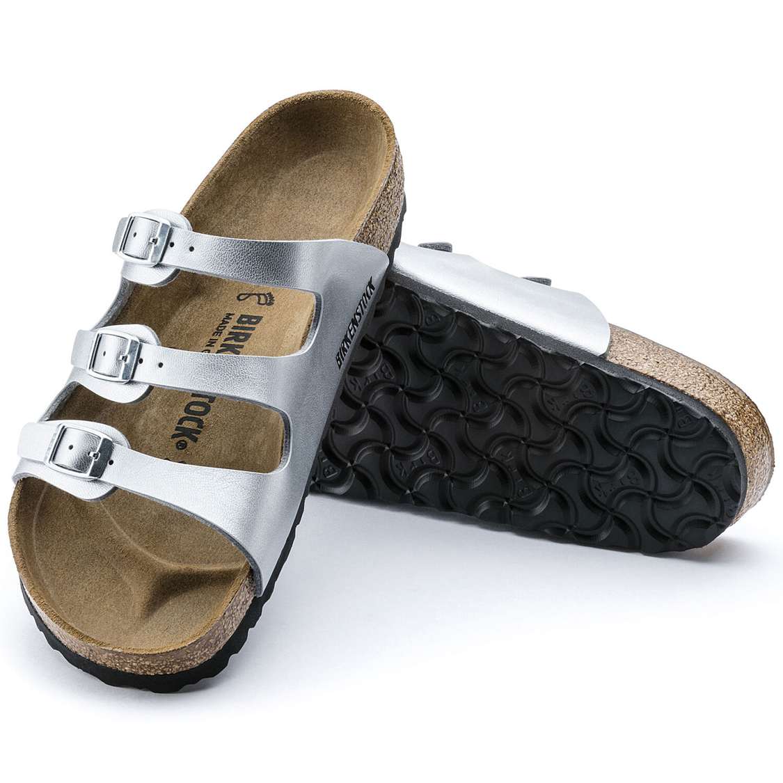 Silver Birkenstock Florida Birko-Flor Women's Multi Strap Sandals | E9BLL71ocAT