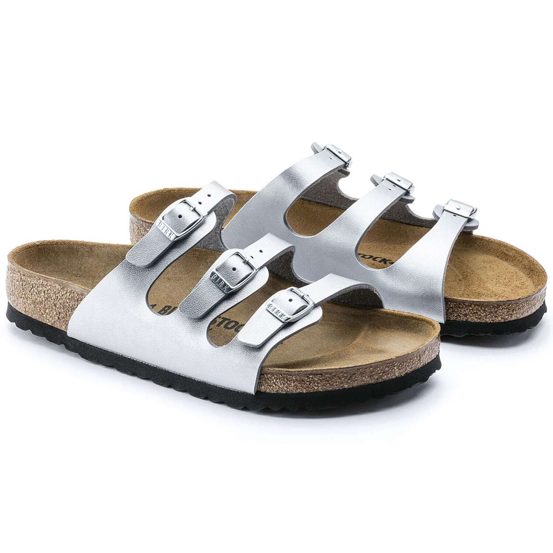 Silver Birkenstock Florida Birko-Flor Women's Multi Strap Sandals | E9BLL71ocAT