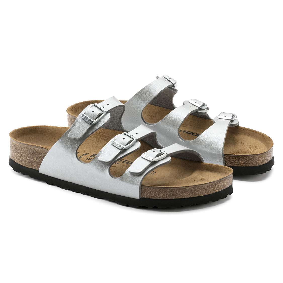 Silver Birkenstock Florida Birko-Flor Women's Multi Strap Sandals | dKaGe45rQyA