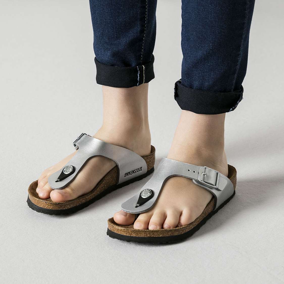 Silver Birkenstock Gizeh Birko-Flor Kids' Boys Sandals | HMV2EYLxOxd