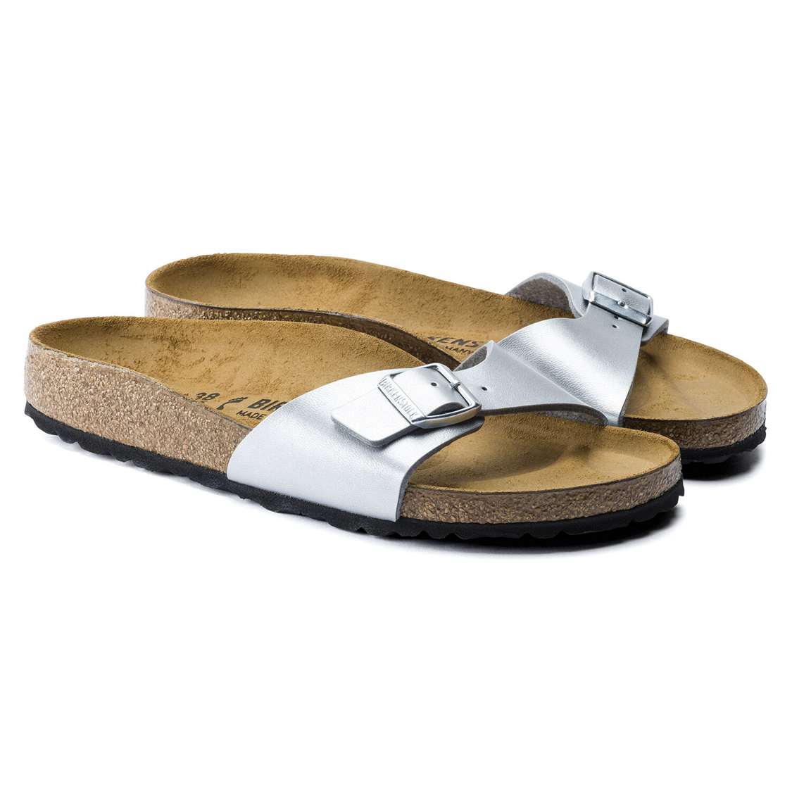 Silver Birkenstock Madrid Birko-Flor Women's One Strap Sandals | Uj7fs8IJFM2