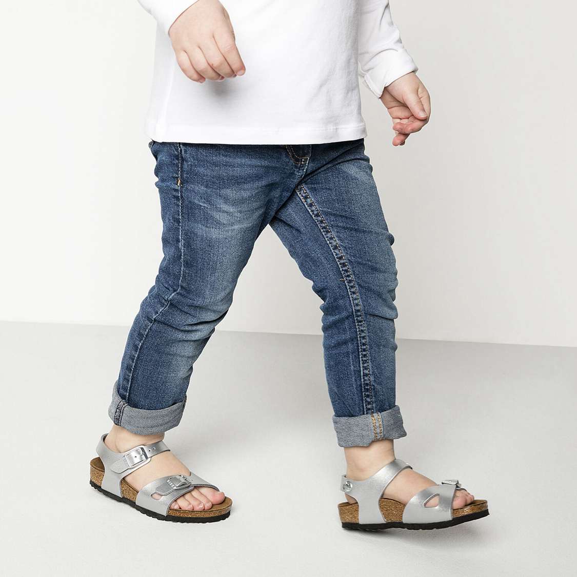 Silver Birkenstock Rio Birko-Flor Kids' Boys Sandals | E24pSoNW4TS