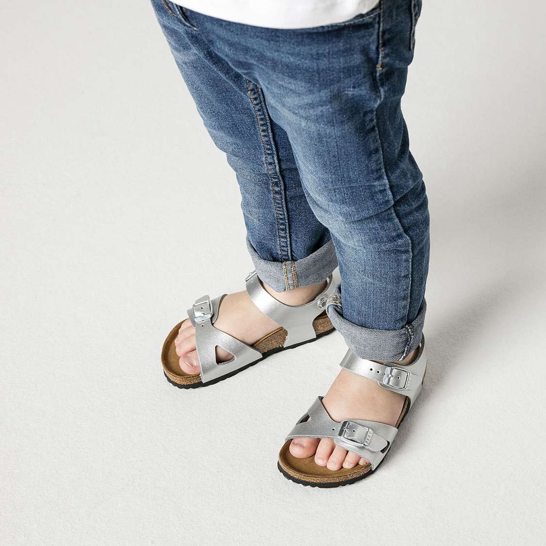 Silver Birkenstock Rio Birko-Flor Kids' Boys Sandals | E24pSoNW4TS