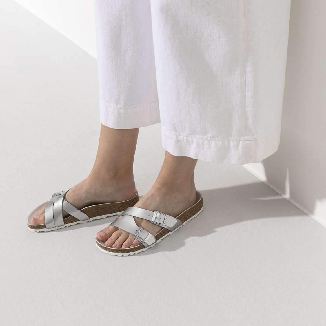 Silver Birkenstock Yao Lux Birko-Flor Women's Two Strap Sandals | j3sJMQlqy4w