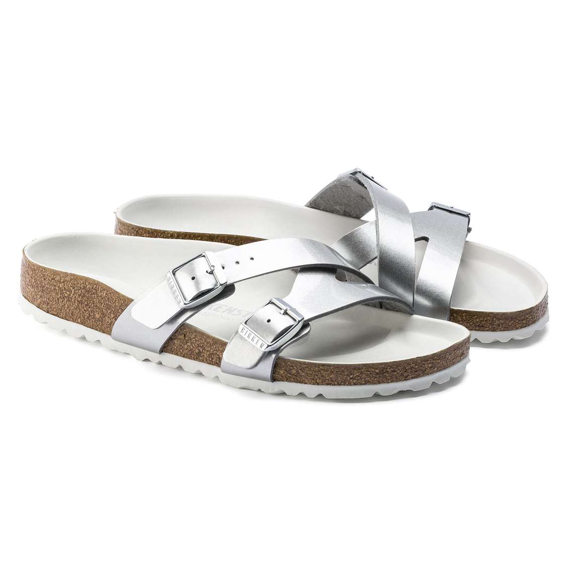 Silver Birkenstock Yao Lux Birko-Flor Women's Two Strap Sandals | j3sJMQlqy4w