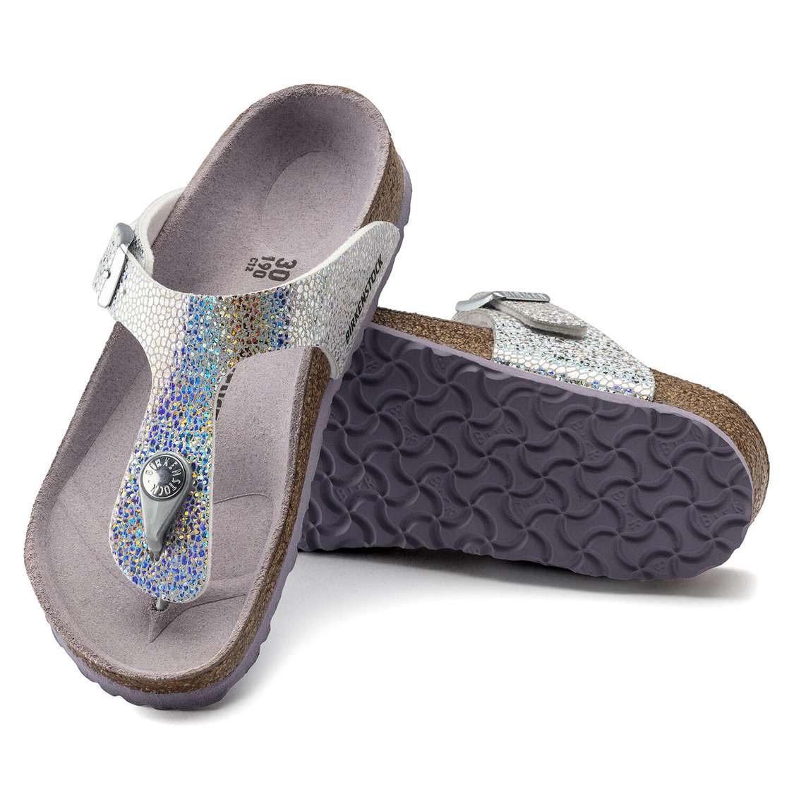 Silver / Lavender Birkenstock Gizeh Microfiber Kids' Girls Sandals | dgBbEGIhphj