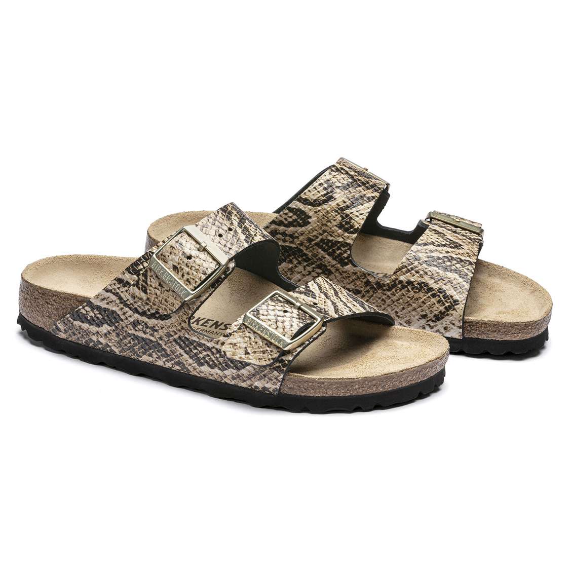 Snake Beige Birkenstock Arizona Embossed Leather Women's Two Strap Sandals | PT3kM4fAaoo