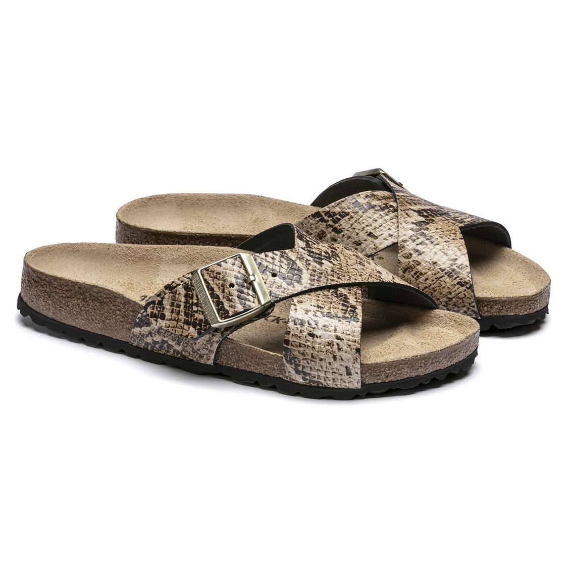 Snake Beige Birkenstock Siena Embossed Leather Women's Two Strap Sandals | DlSAT2zwhZW