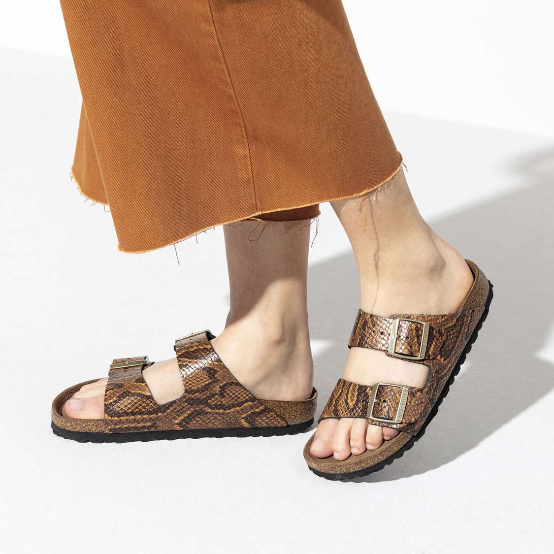 Snake Brown Birkenstock Arizona Embossed Leather Women's Two Strap Sandals | YMTtflKZqvv