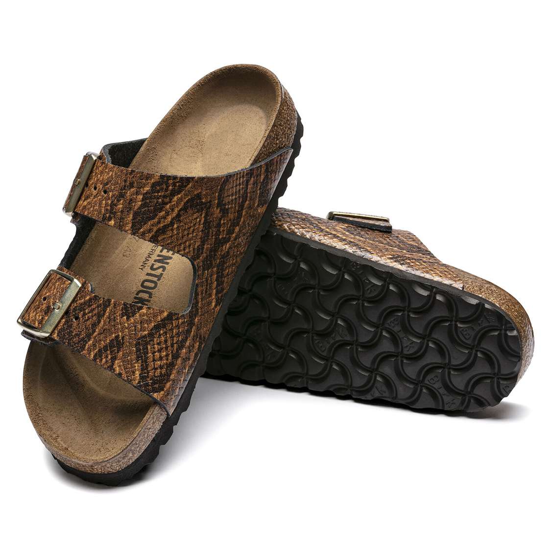 Snake Brown Birkenstock Arizona Embossed Leather Women's Two Strap Sandals | YMTtflKZqvv