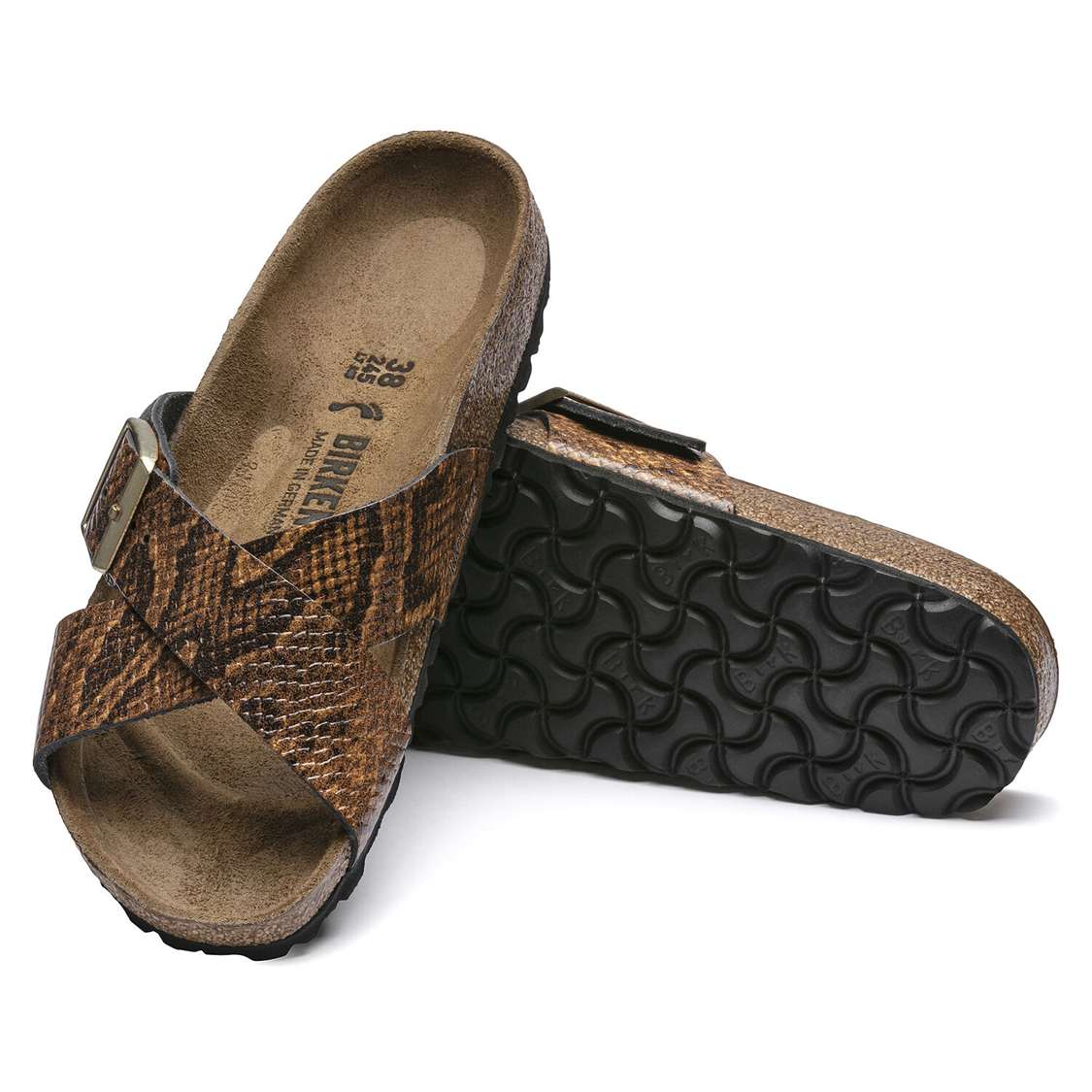 Snake Brown Birkenstock Siena Embossed Leather Women's Two Strap Sandals | X671EWD1gwU