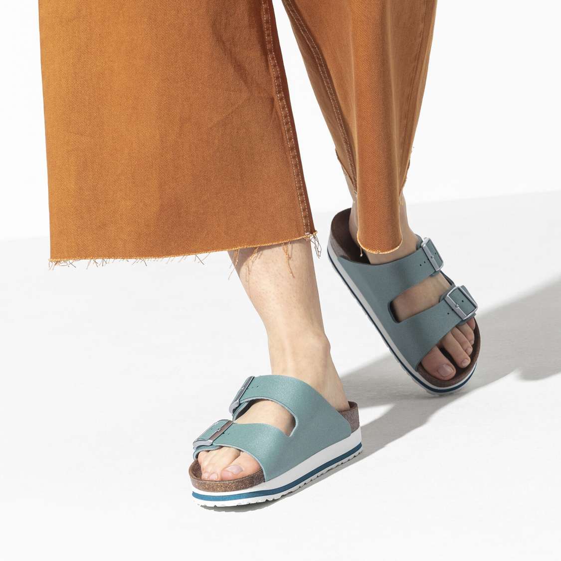 Turquoise Birkenstock Arizona Birko-Flor Women's Two Strap Sandals | USA5SuvNMpN