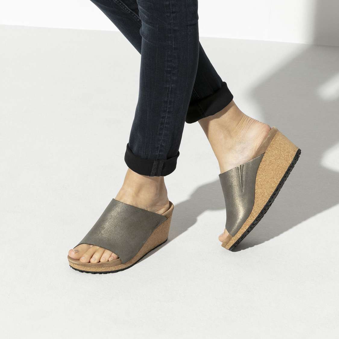 Wash Grey Gold Birkenstock Namica Suede Leather Women's Wedges Sandals | virVXinqoFQ