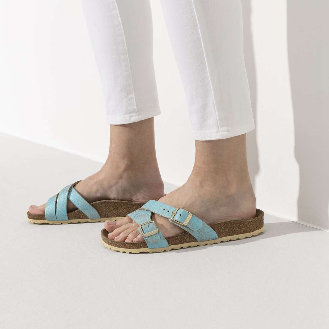 Wash Light Turquoise Birkenstock Yao Leather Women's Multi Strap Sandals | ocoOQb769xz