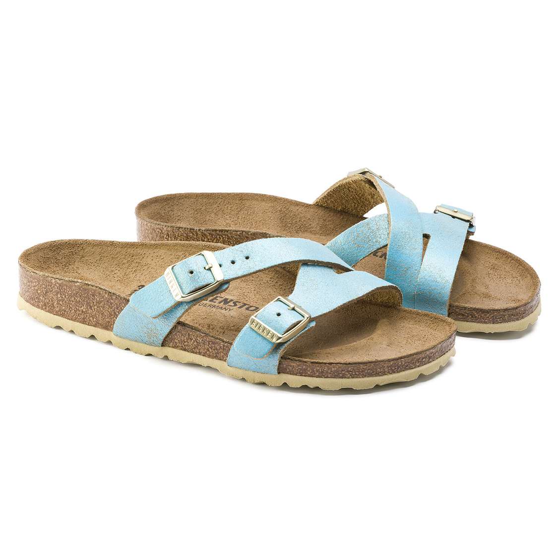 Wash Light Turquoise Birkenstock Yao Leather Women's Multi Strap Sandals | ocoOQb769xz