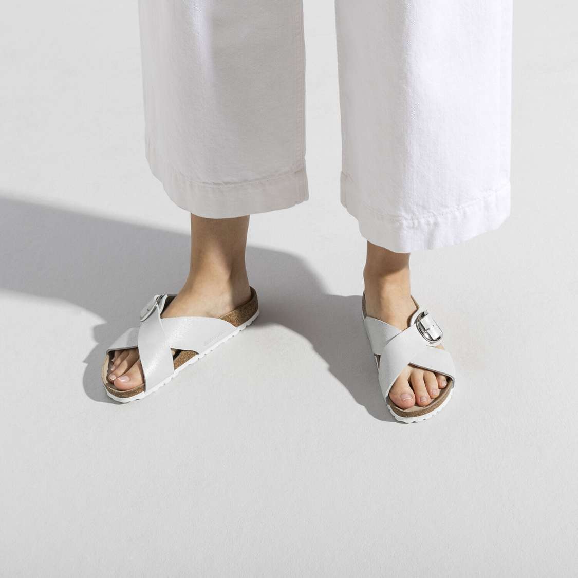 Wash White Birkenstock Siena Big Buckle Suede Leather Women's Two Strap Sandals | BJUdiw1V93s