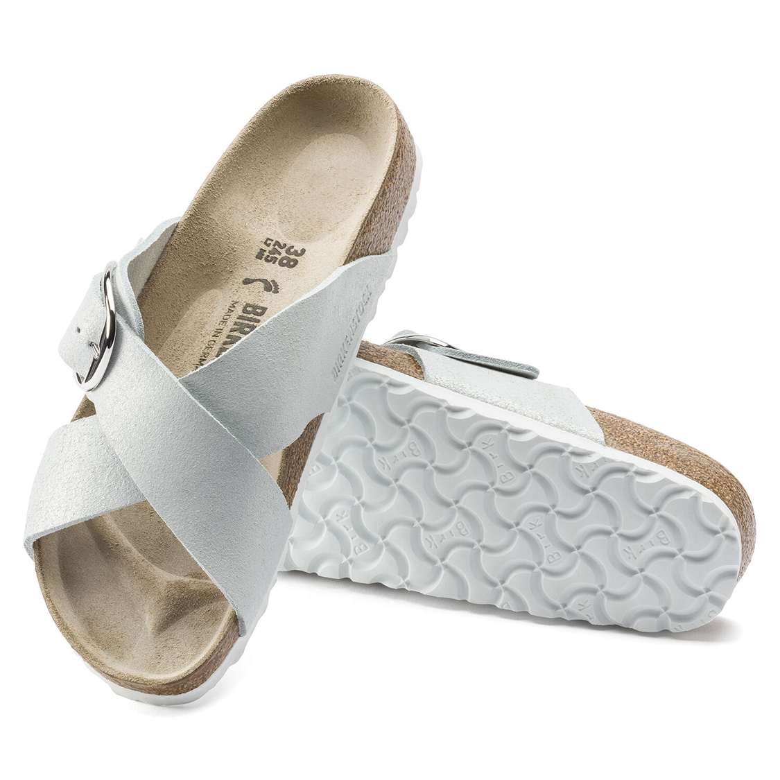 Wash White Birkenstock Siena Big Buckle Suede Leather Women's Two Strap Sandals | BJUdiw1V93s