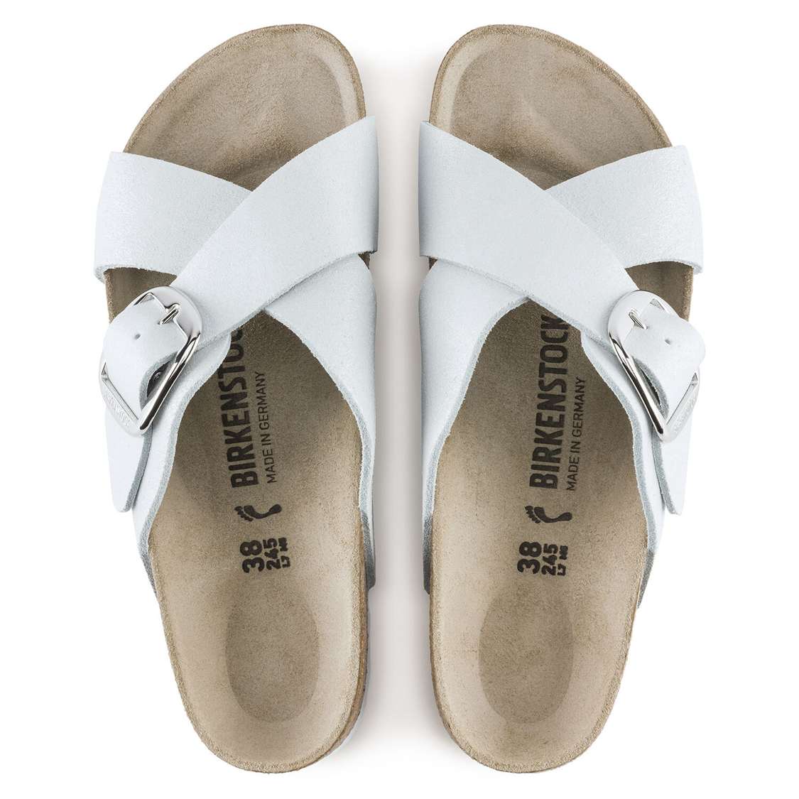 Wash White Birkenstock Siena Big Buckle Suede Leather Women's Two Strap Sandals | BJUdiw1V93s