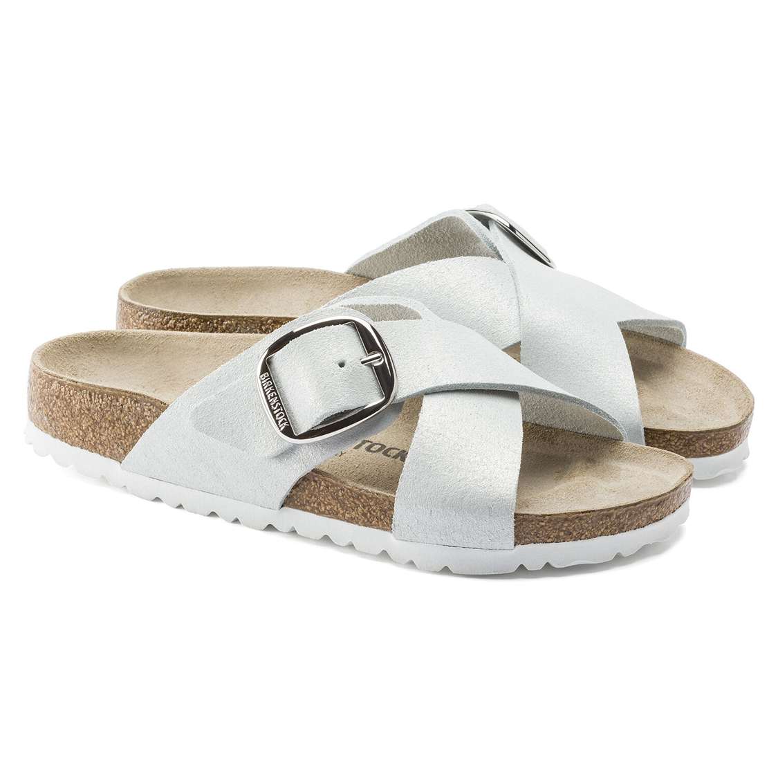 Wash White Birkenstock Siena Big Buckle Suede Leather Women's Two Strap Sandals | BJUdiw1V93s