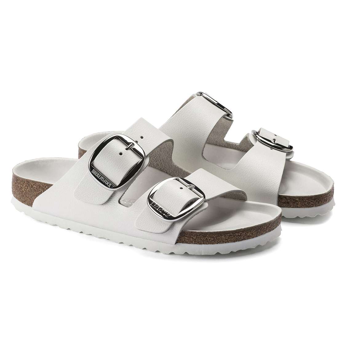 White Birkenstock Arizona Big Buckle Leather Women's Two Strap Sandals | 5G5xuJHTTnL