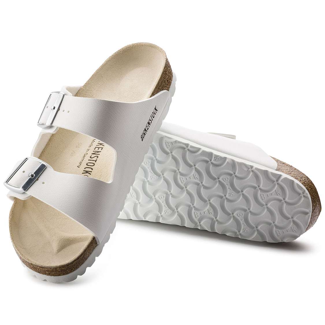 White Birkenstock Arizona Birko-Flor Men's Two Strap Sandals | E2s6oFQzQEQ