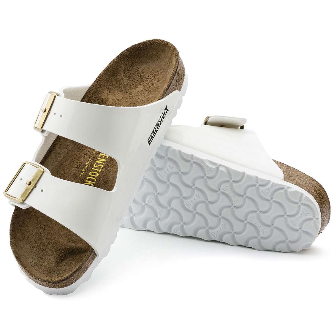 White Birkenstock Arizona Birko-Flor Patent Men's Two Strap Sandals | 4xqVBXaVCTH