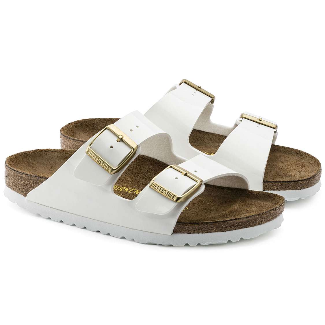 White Birkenstock Arizona Birko-Flor Patent Men's Two Strap Sandals | 4xqVBXaVCTH