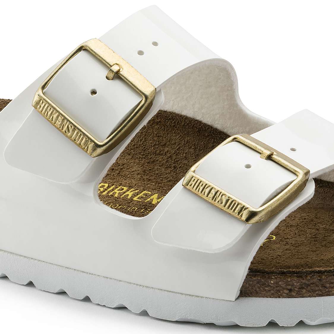 White Birkenstock Arizona Birko-Flor Patent Men's Two Strap Sandals | 4xqVBXaVCTH