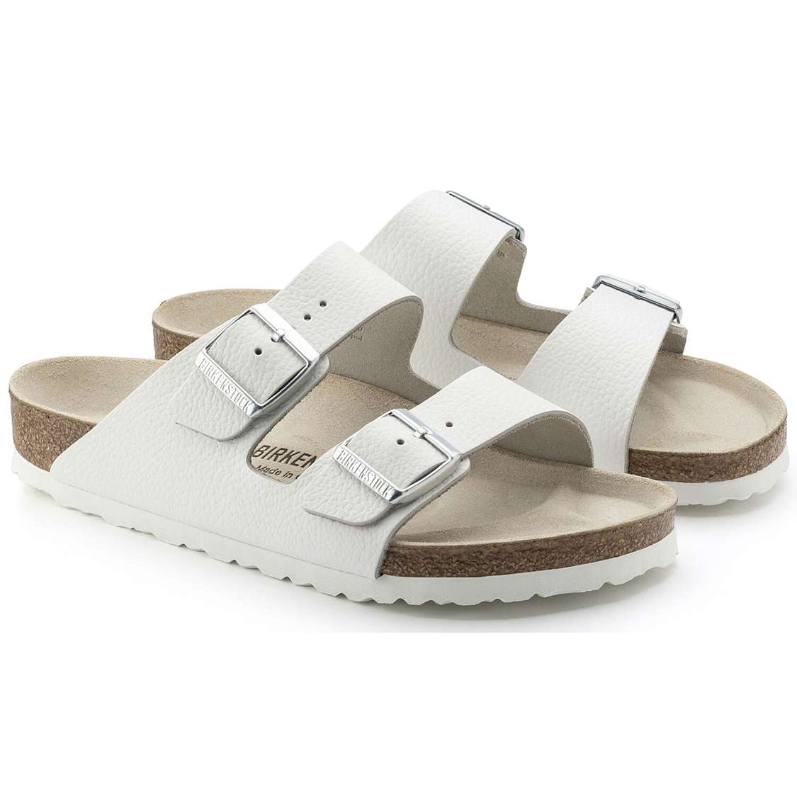 White Birkenstock Arizona Leather Women's Two Strap Sandals | JW7K7ArFQ8I