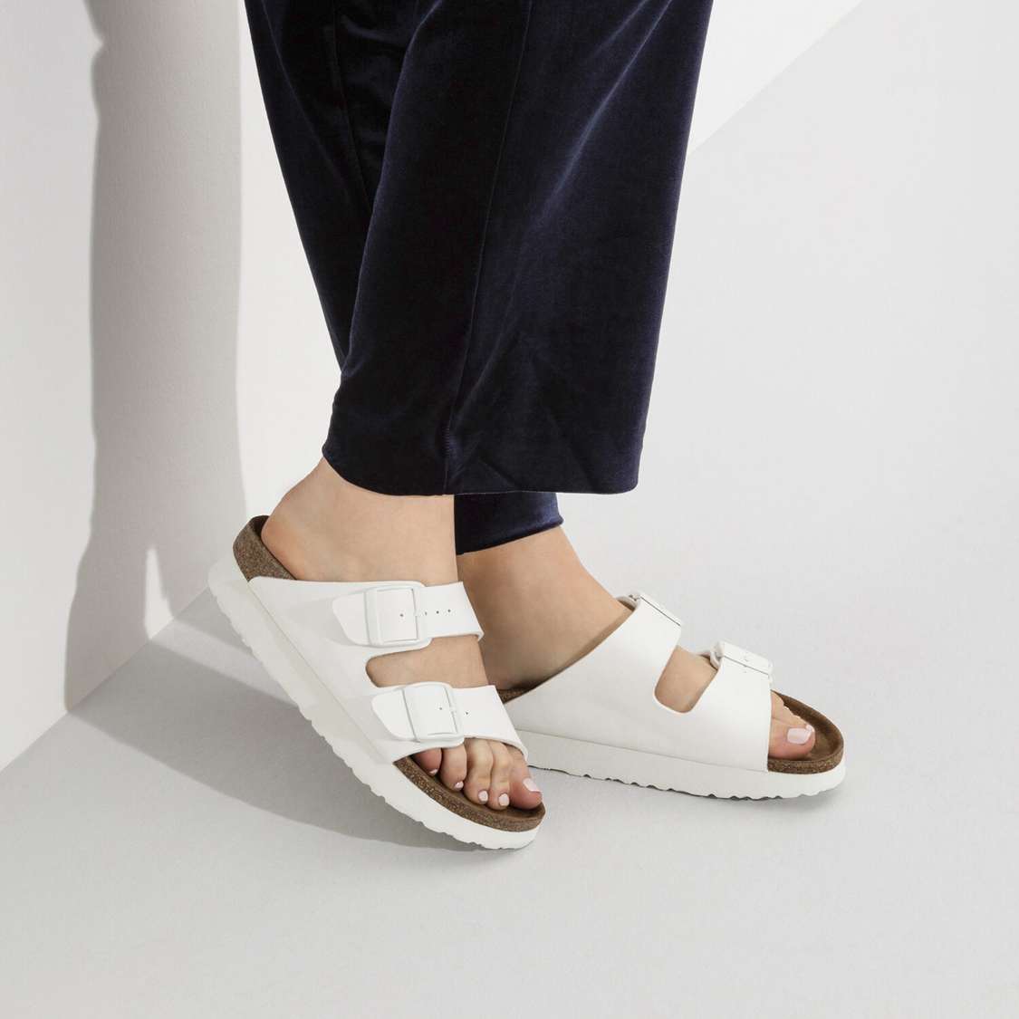 White Birkenstock Arizona Platform Vegan Birko-Flor Women's Two Strap Sandals | 9Wuap5cassN