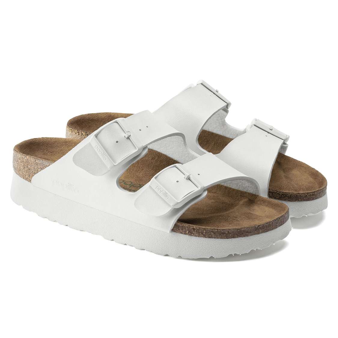 White Birkenstock Arizona Platform Vegan Birko-Flor Women's Two Strap Sandals | 9Wuap5cassN