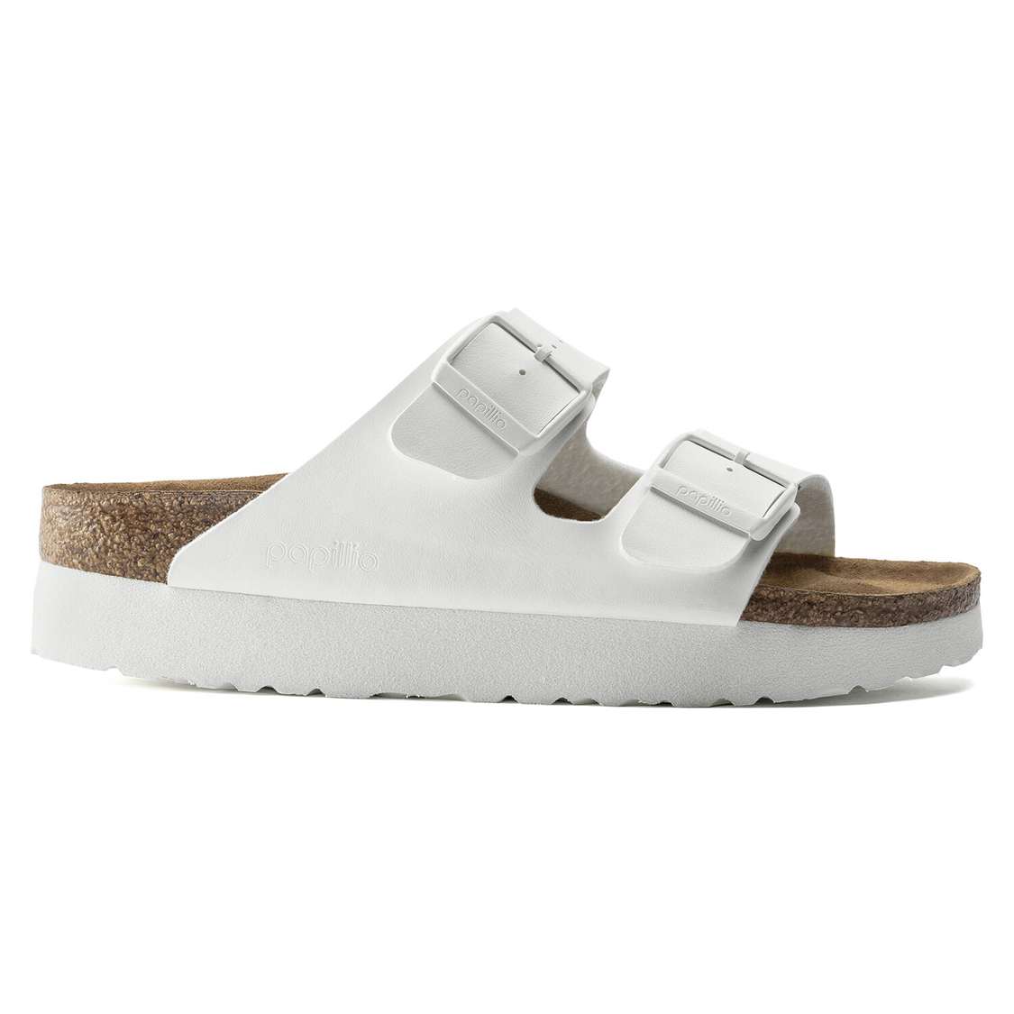 White Birkenstock Arizona Platform Vegan Birko-Flor Women's Two Strap Sandals | 9Wuap5cassN