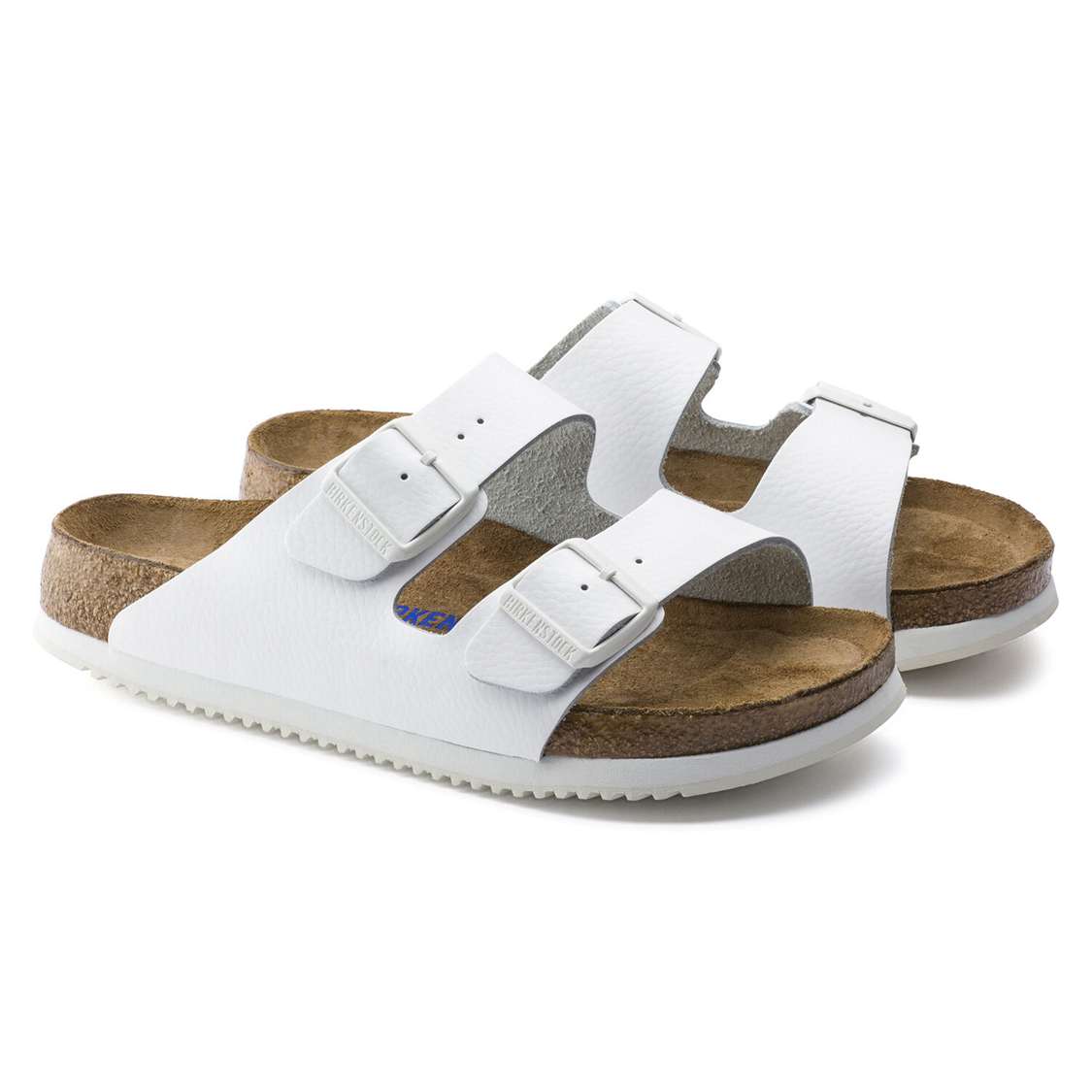 White Birkenstock Arizona Soft Footbed Leather Men's Two Strap Sandals | figPBrHyZMX