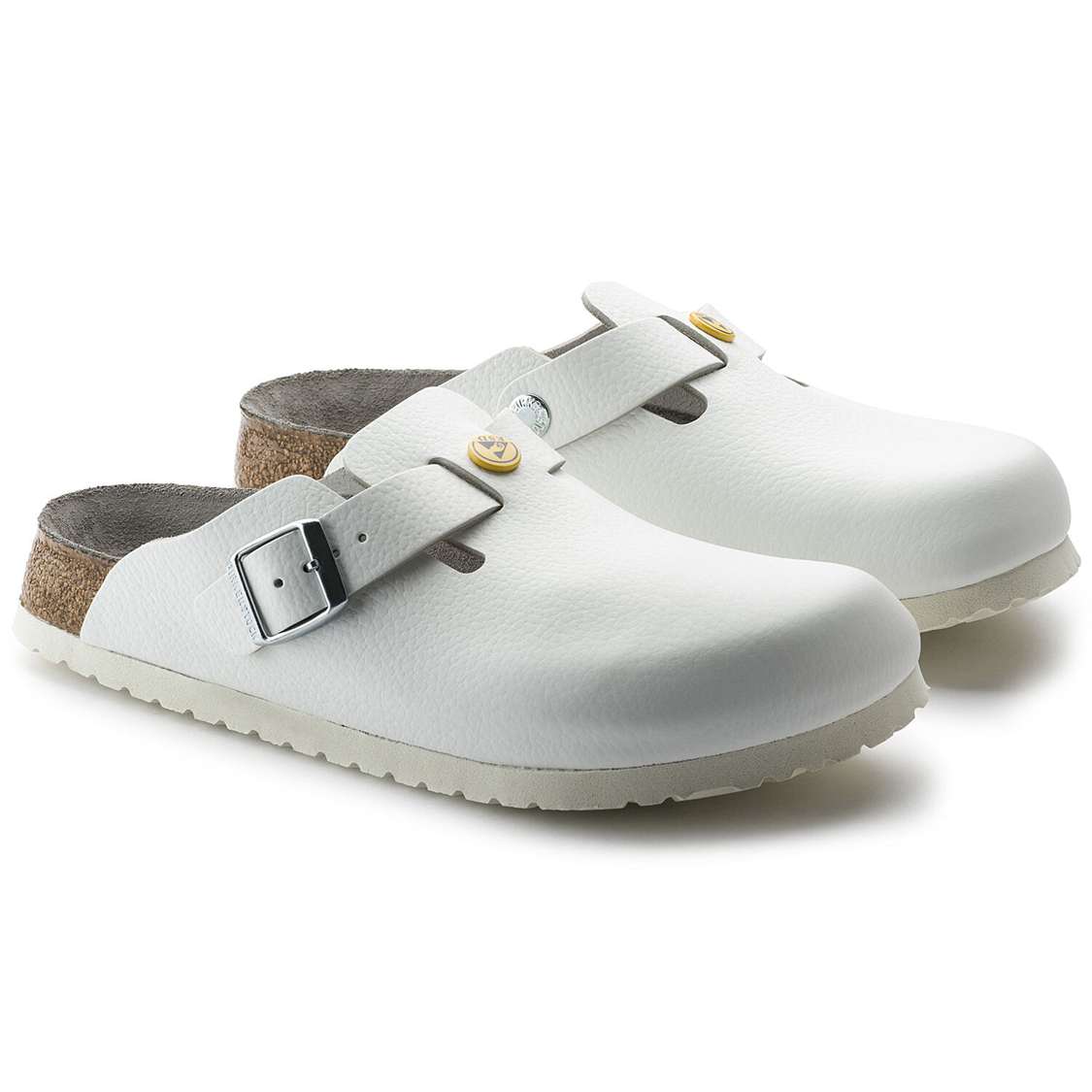 White Birkenstock Boston ESD Leather Men's Clogs | f7M3sVc8FqK