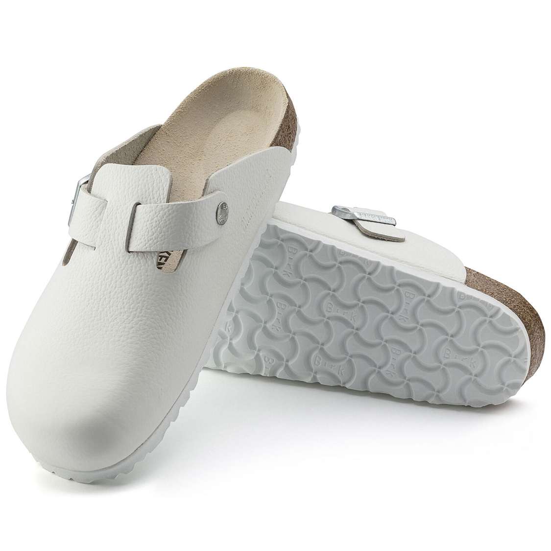 White Birkenstock Boston Leather Men's Clogs | 6jKAFMGluMT