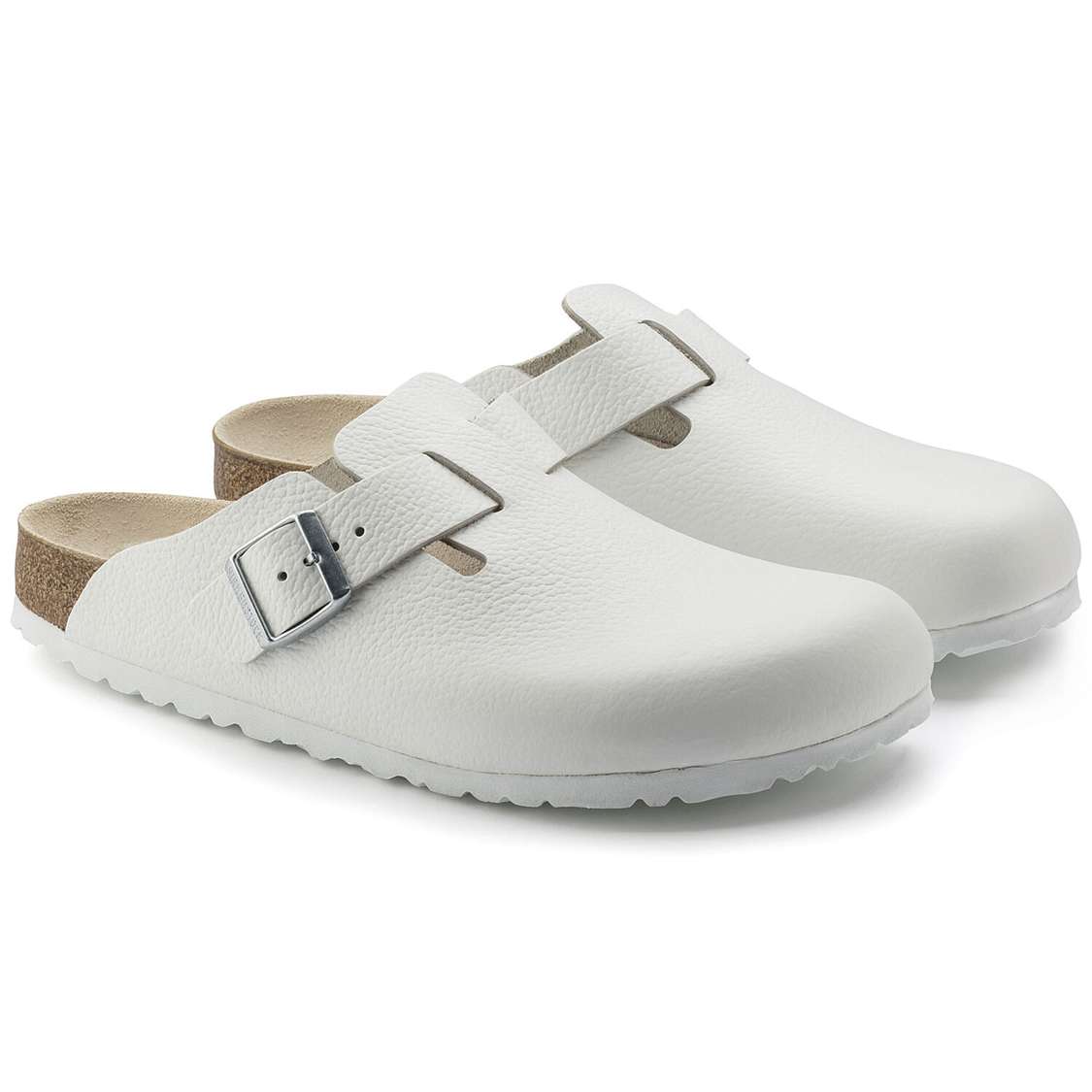 White Birkenstock Boston Leather Men's Clogs | 6jKAFMGluMT