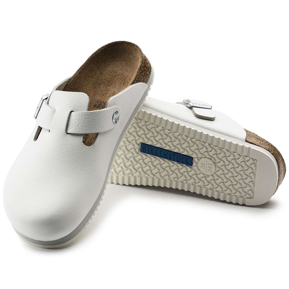 White Birkenstock Boston Super Grip Leather Men's Clogs | 2YZ6qcqrZAL