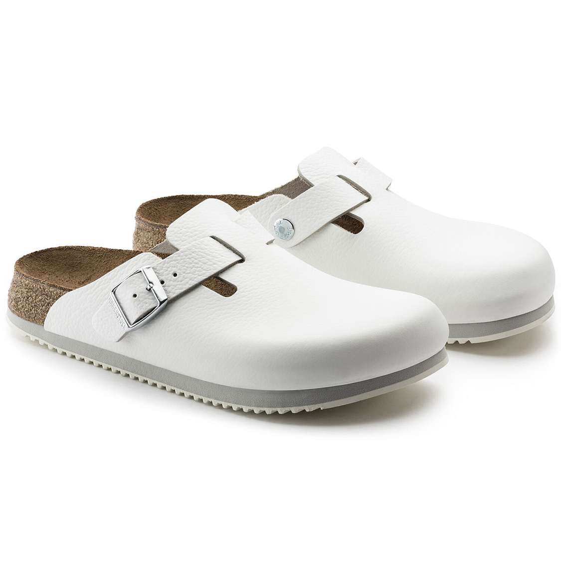 White Birkenstock Boston Super Grip Leather Men's Clogs | 2YZ6qcqrZAL