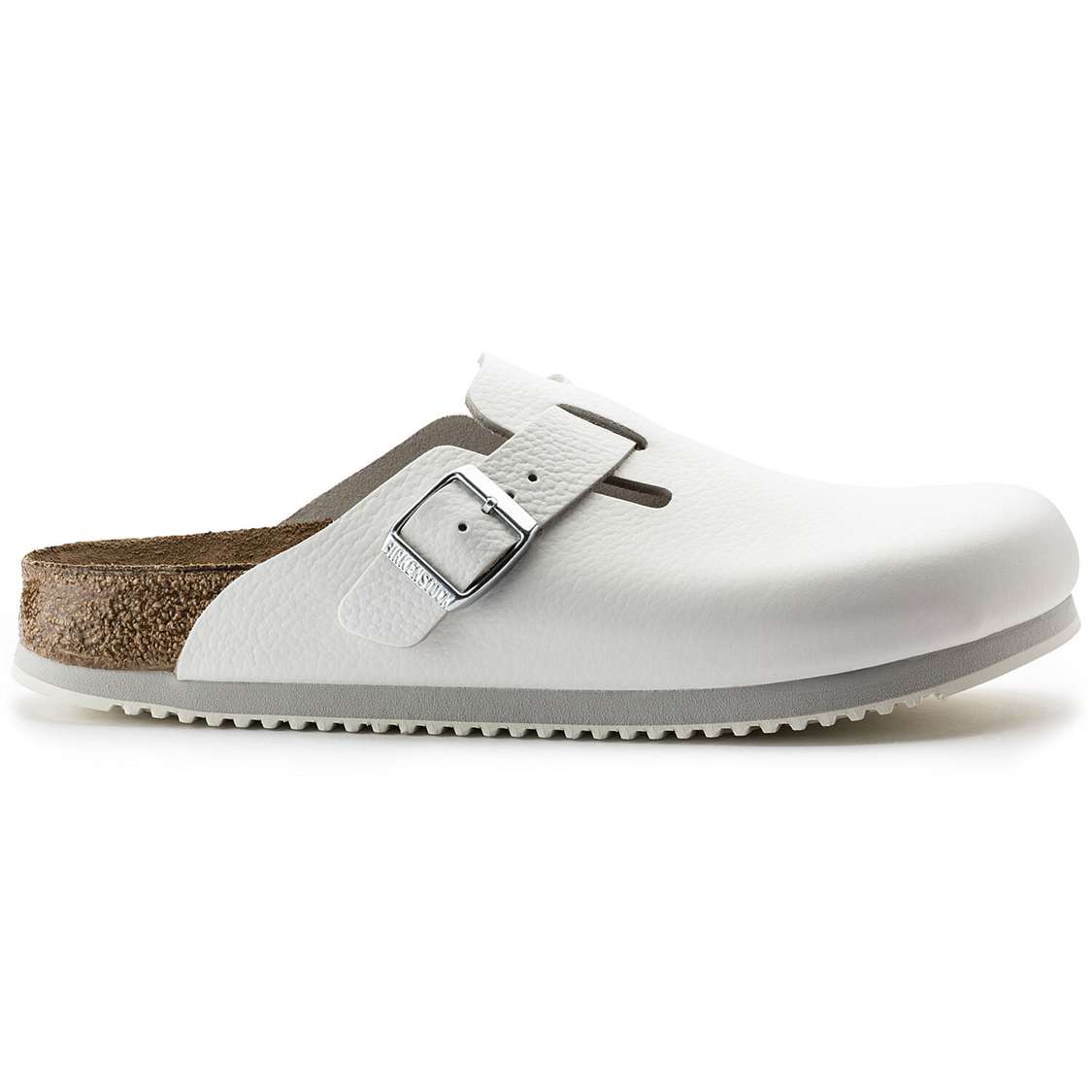 White Birkenstock Boston Super Grip Leather Men's Clogs | 2YZ6qcqrZAL