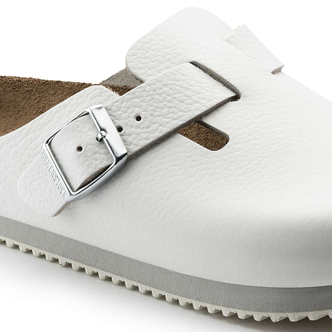 White Birkenstock Boston Super Grip Leather Men's Clogs | 2YZ6qcqrZAL