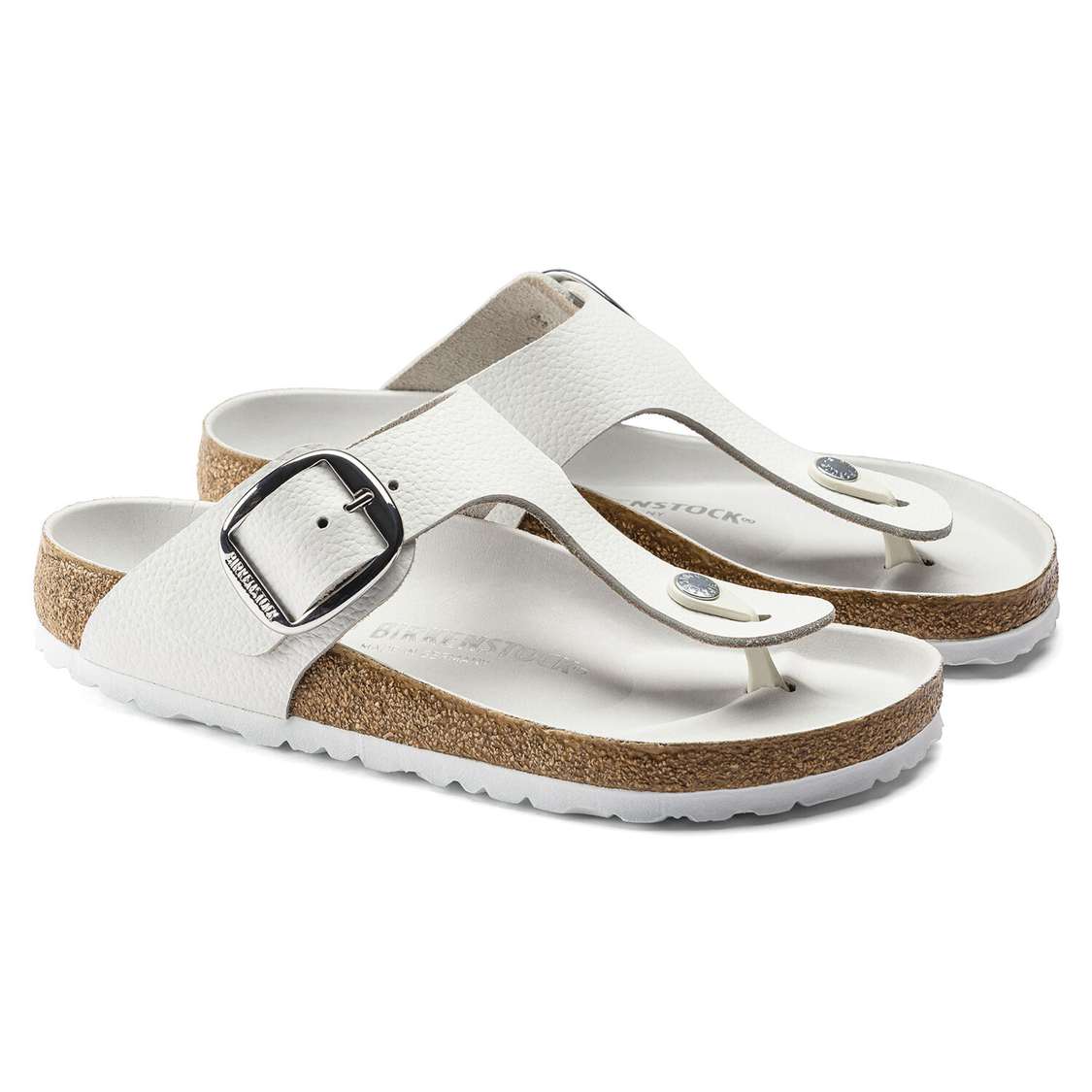 White Birkenstock Gizeh Big Buckle Leather Women's One Strap Sandals | qmZCYafYkpJ