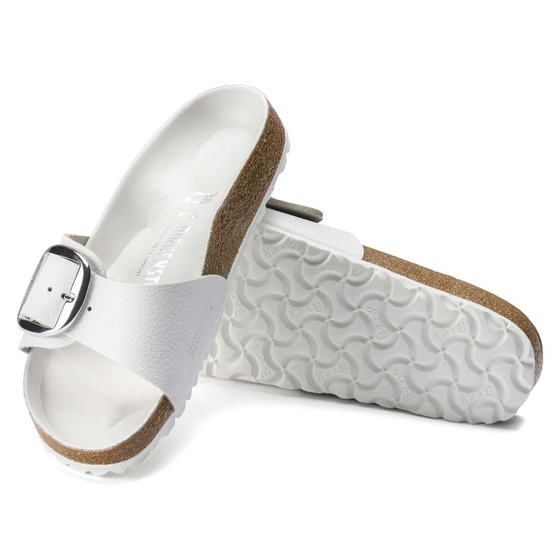 White Birkenstock Madrid Big Buckle Leather Women's One Strap Sandals | xIiuzQGefzs