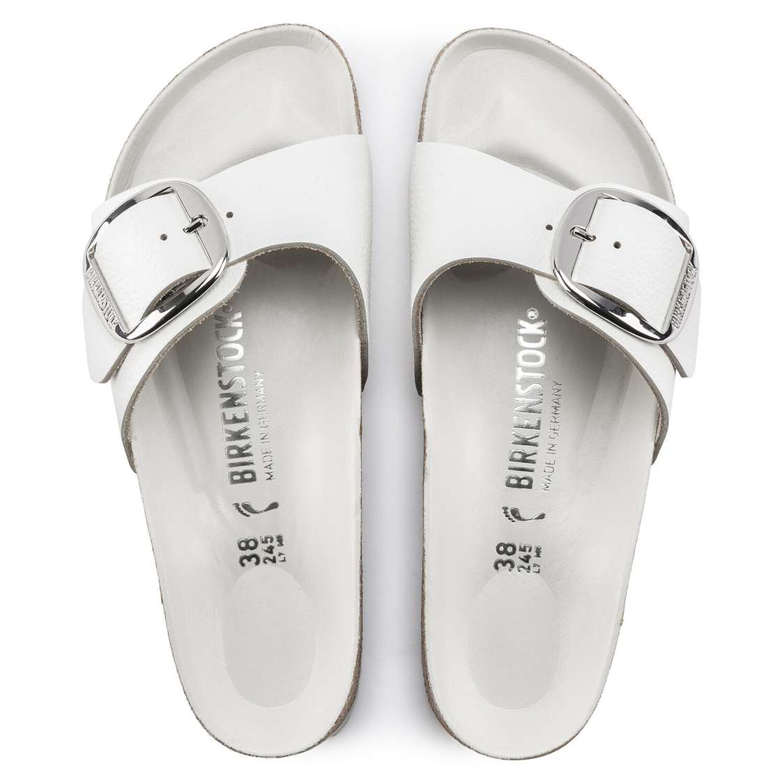 White Birkenstock Madrid Big Buckle Leather Women's One Strap Sandals | xIiuzQGefzs