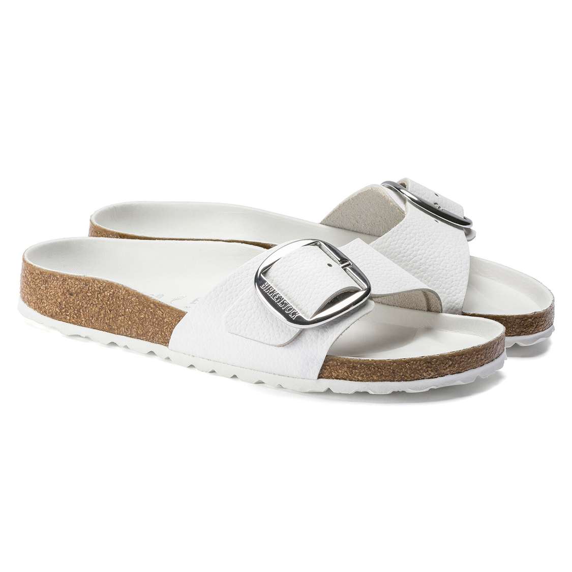 White Birkenstock Madrid Big Buckle Leather Women's One Strap Sandals | xIiuzQGefzs