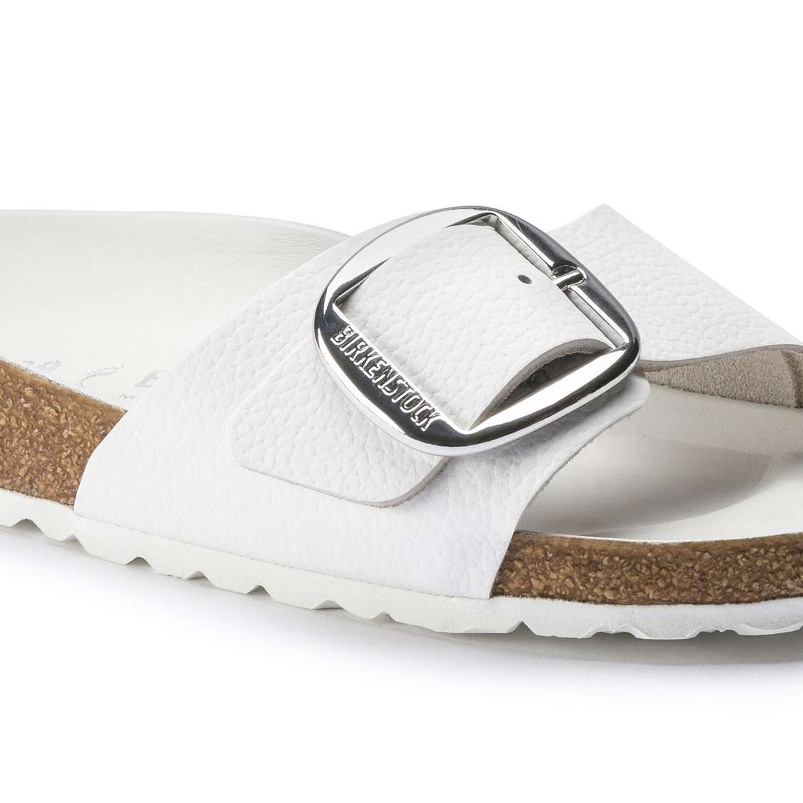 White Birkenstock Madrid Big Buckle Leather Women's One Strap Sandals | xIiuzQGefzs