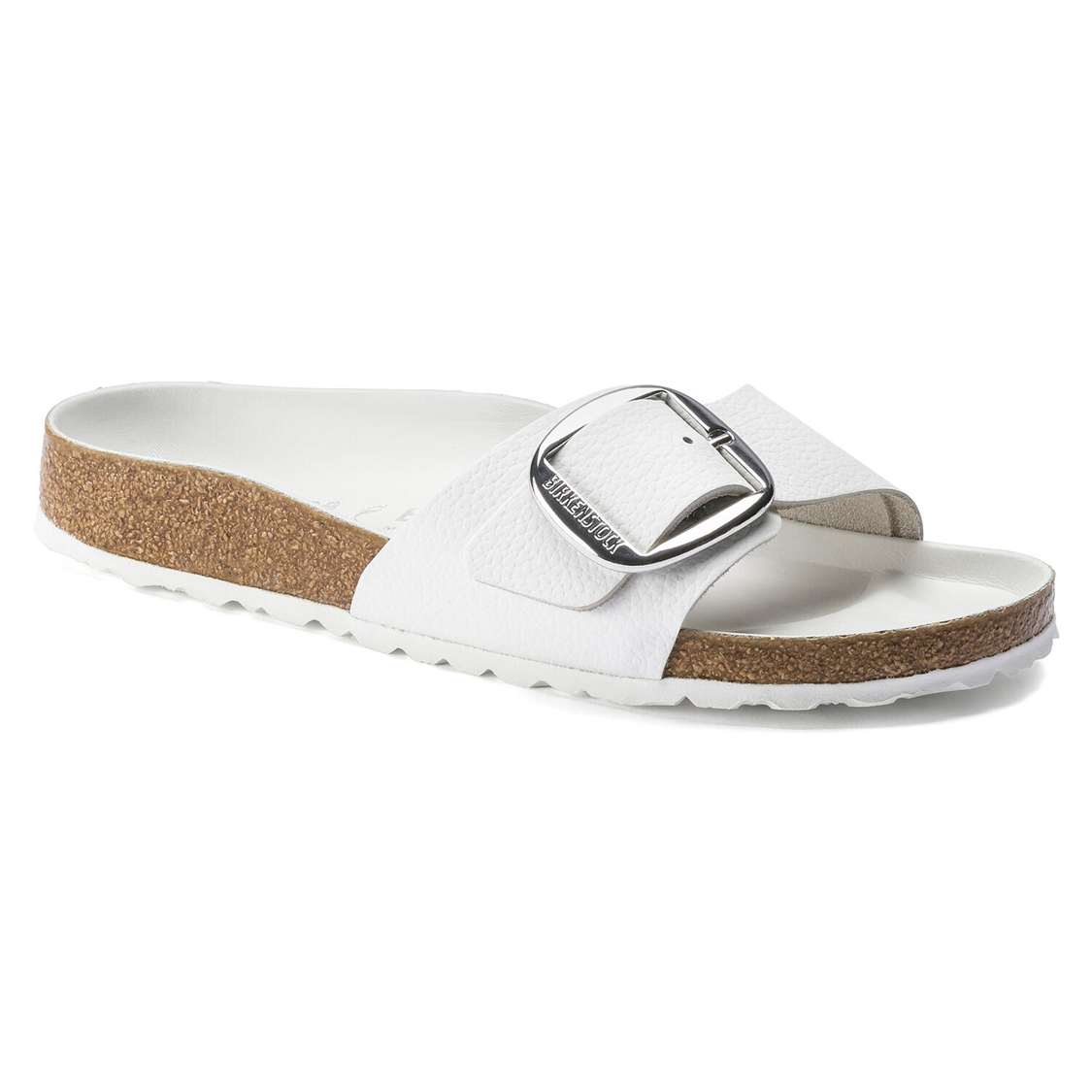 White Birkenstock Madrid Big Buckle Leather Women\'s One Strap Sandals | xIiuzQGefzs