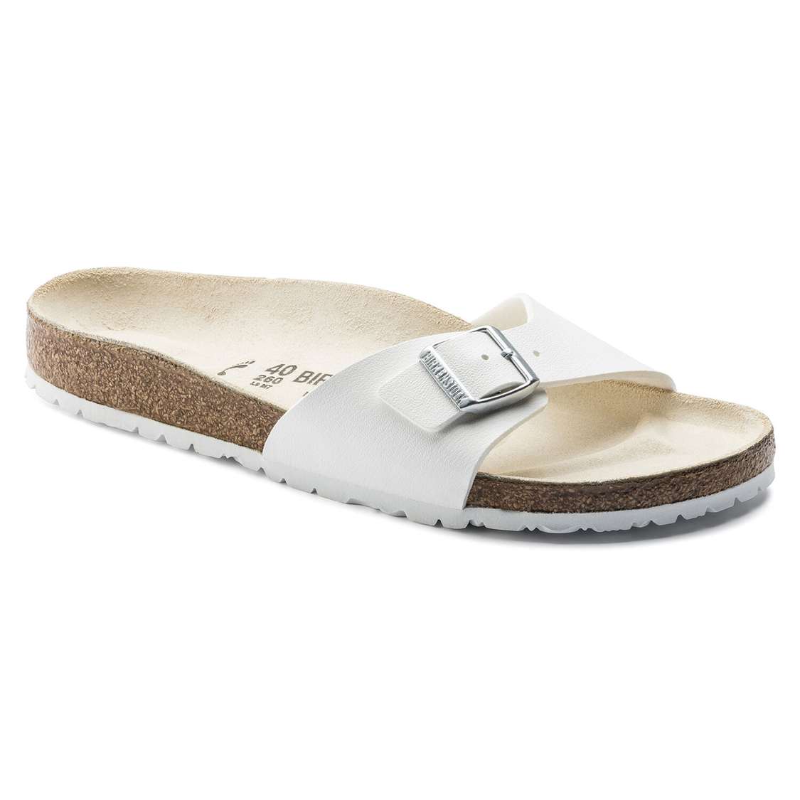 White Birkenstock Madrid Birko-Flor Men\'s One Strap Sandals | BOyXKupBW7v